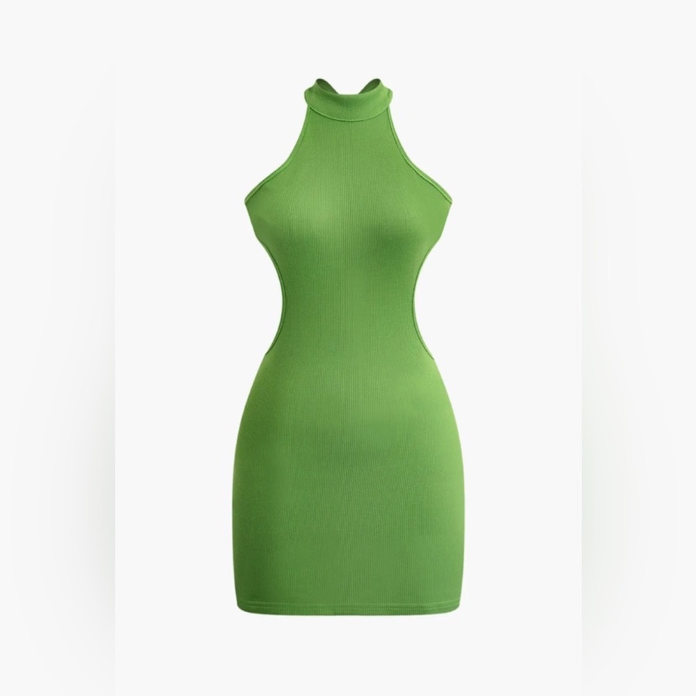 Micas Cross Back Mock Neck Ribbed Mini Dress